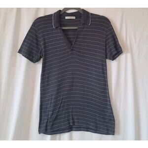 Prada Designer Women's Gray Pinstripe 100% Cotton Pullover Polo Shirt Medium